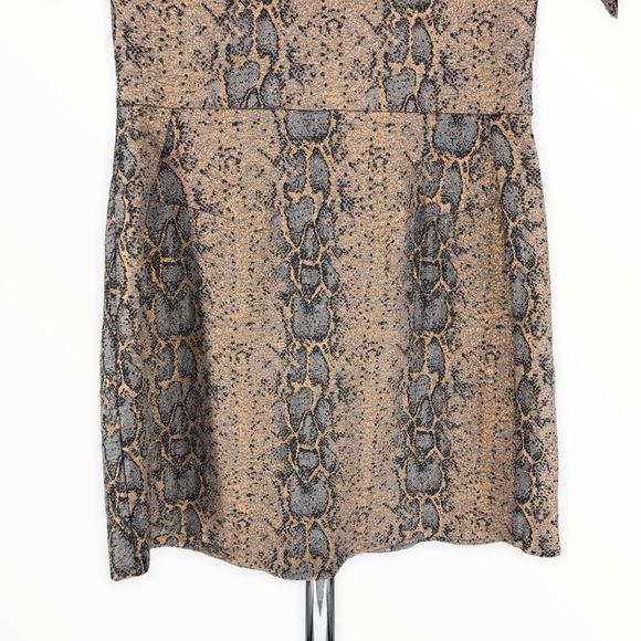 Topshop Tan Grey Snakeskin Print Mini Dress Metallic Gold Snake Minidress sz 8 - Picture 6 of 14